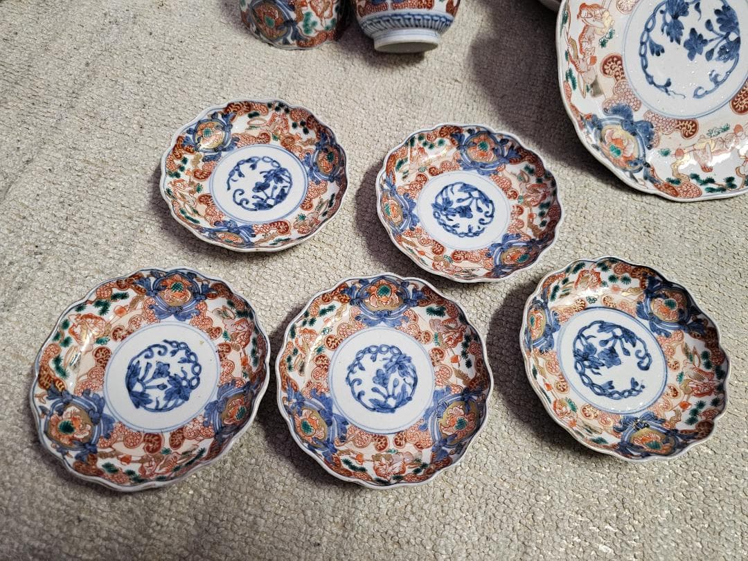 夏*J様 豪華‼️ 幕末明治の染錦 7寸中皿 小皿 なます皿 向付け 各種５客づ
