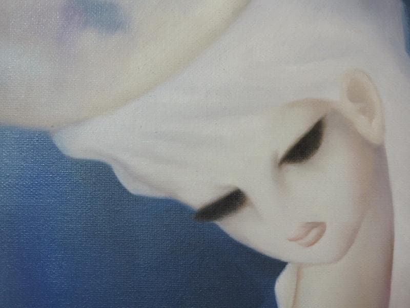 油絵 人物　　東郷青児　 【きれいな帽子】手描き　額付き F6