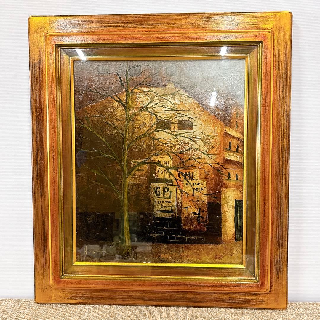 真作 立川広己「広告のある壁」油彩 自由美術協会会員 一枚の絵人気画家