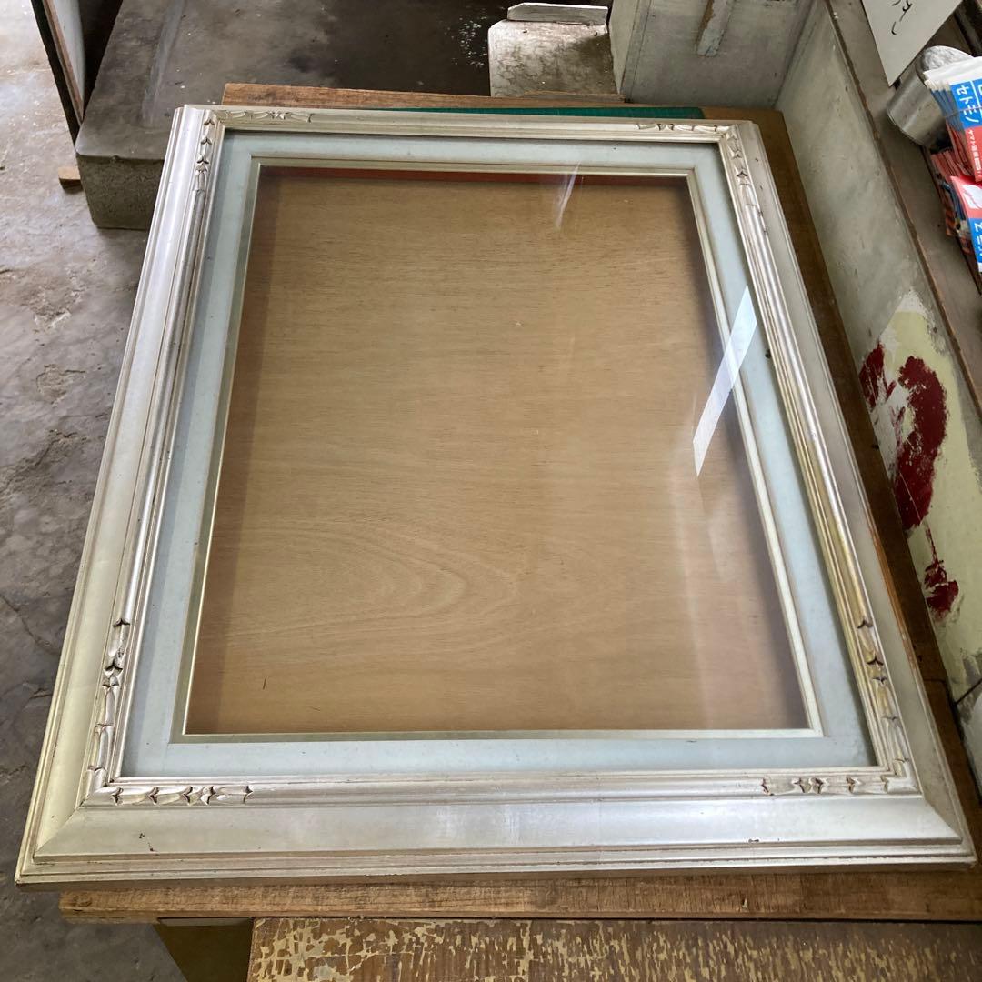 引き取り歓迎 大きい額縁 P20号 シルバーフレーム 銀色 油彩額縁 ガラス