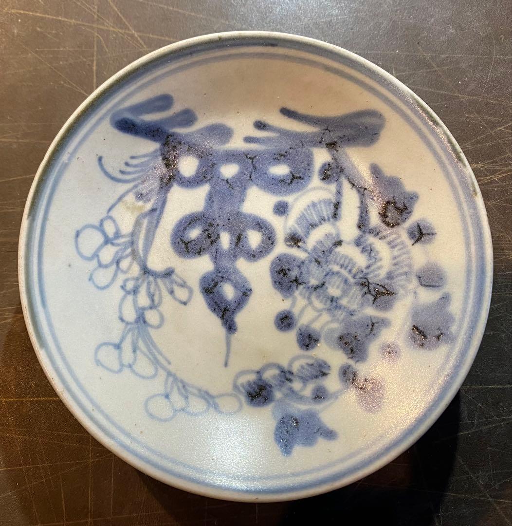 福建省徳化窯　染付絵皿　鑑賞台付 　 　　沈船品　ヴィンテージ　レア ・台湾茶器