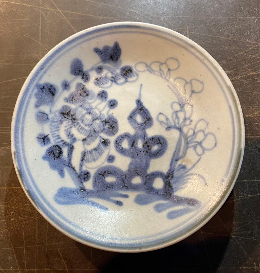 福建省徳化窯　染付絵皿　鑑賞台付 　 　　沈船品　ヴィンテージ　レア ・台湾茶器