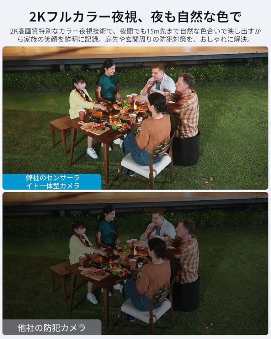 調光式センサーライト一体型　WiFi6強化　カラー暗視　4倍ズーム　防犯カメラ