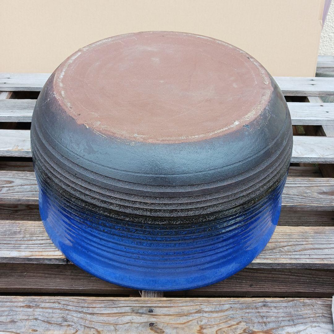 新品　∅50　陶器　睡蓮鉢　特大　難有　メダカ鉢　手造り　青＆緑色　高級　LLB