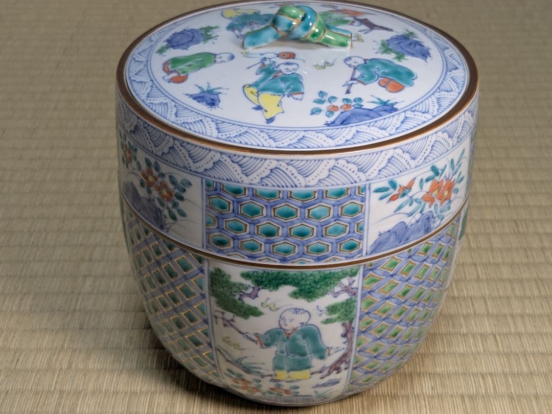 【上作】色絵唐子之図水指　高野昭阿弥　京焼