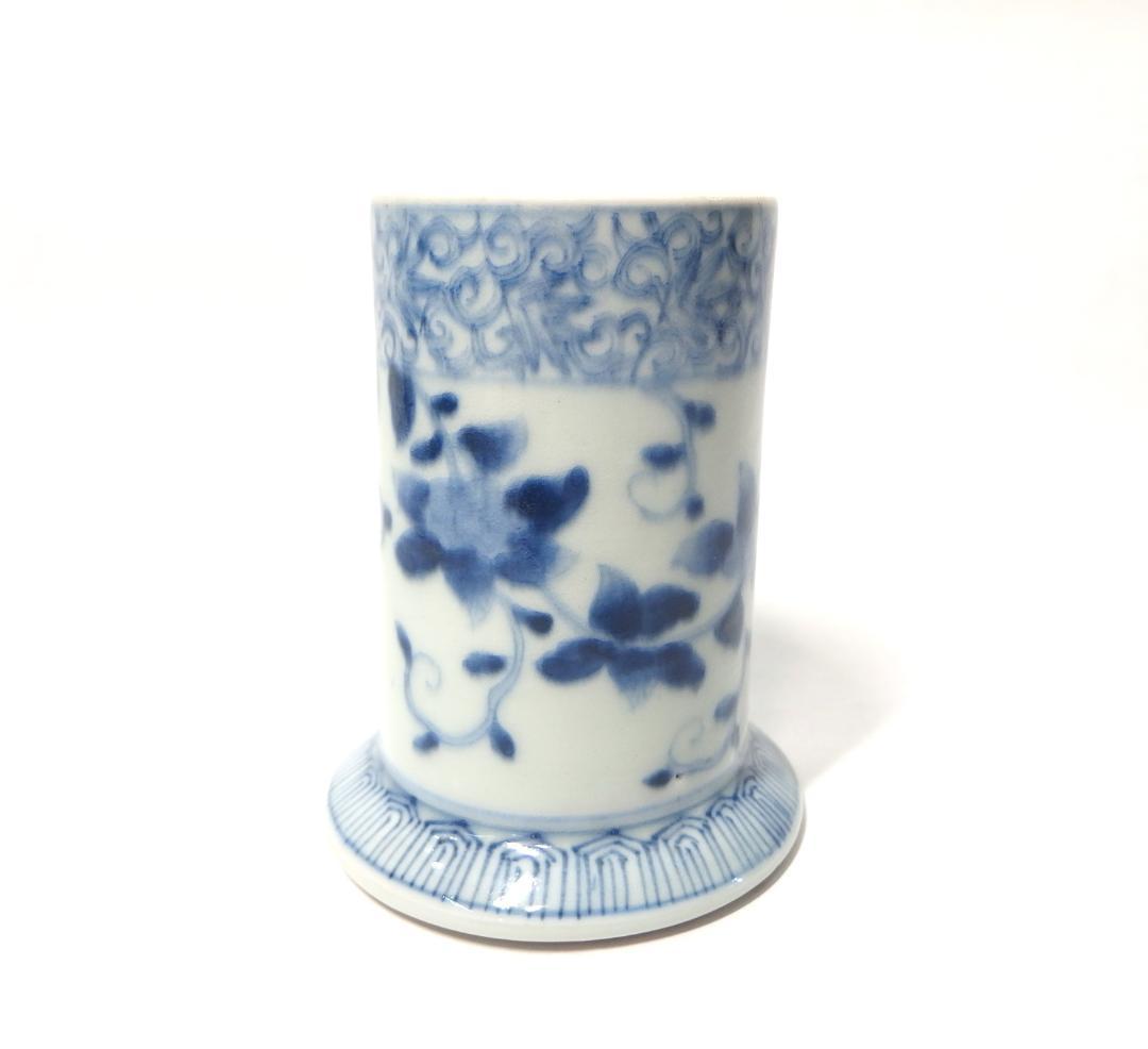 古伊万里染付鉄線図筆筒/クレマチス/文房具/珍品