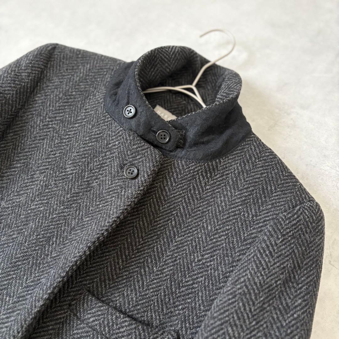 マーガレットハウエル ヘリンボーン ウールコート グレー Ⅱ 比翼ボタン