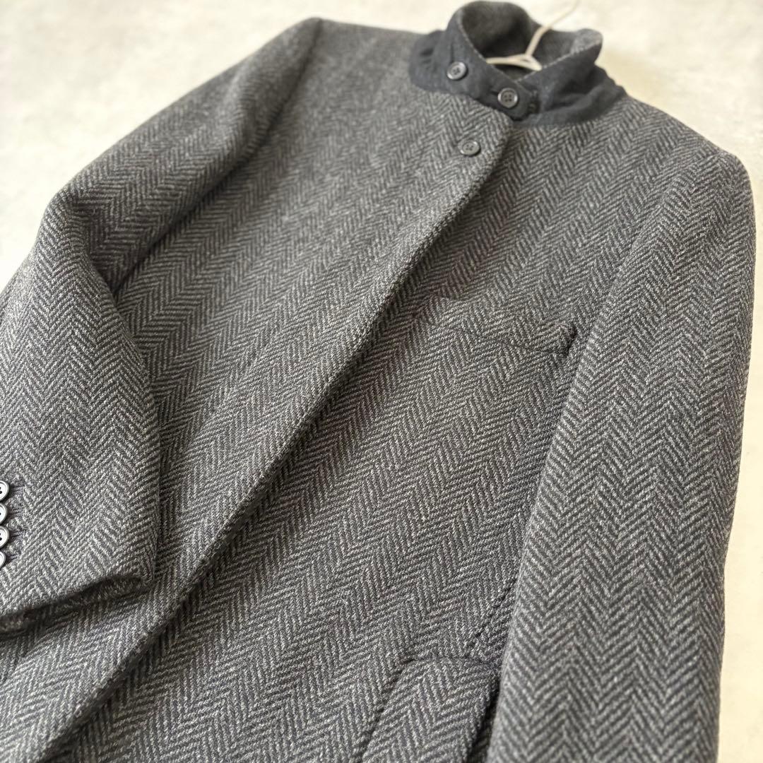 マーガレットハウエル ヘリンボーン ウールコート グレー Ⅱ 比翼ボタン