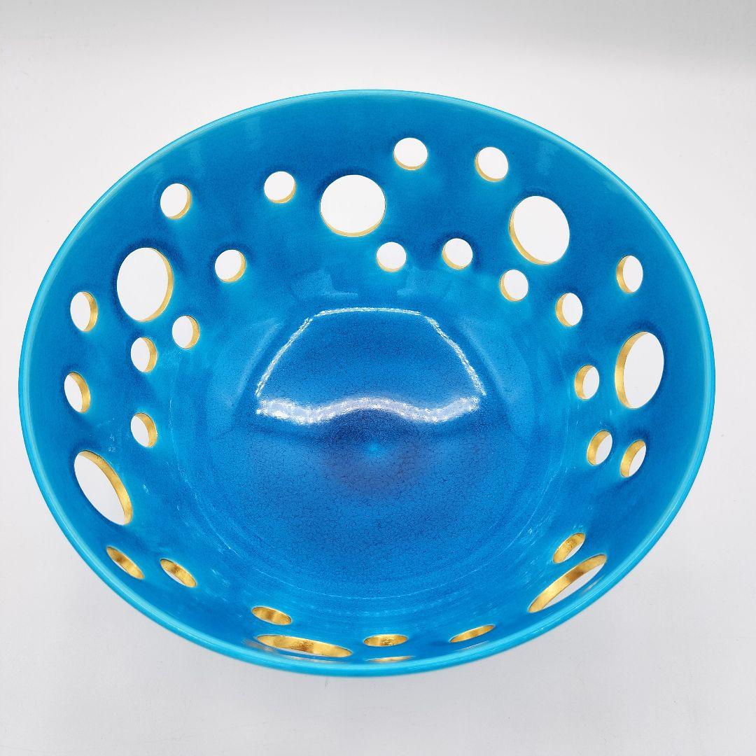 756 菓子鉢　浅黄交趾　水玉透　中村翠嵐　茶道具　茶道