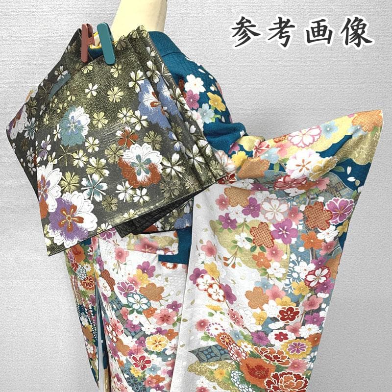 511z37〇銀通し 振袖 古典柄 金駒刺繍 金彩 青緑系〇美品 成人式 結婚式
