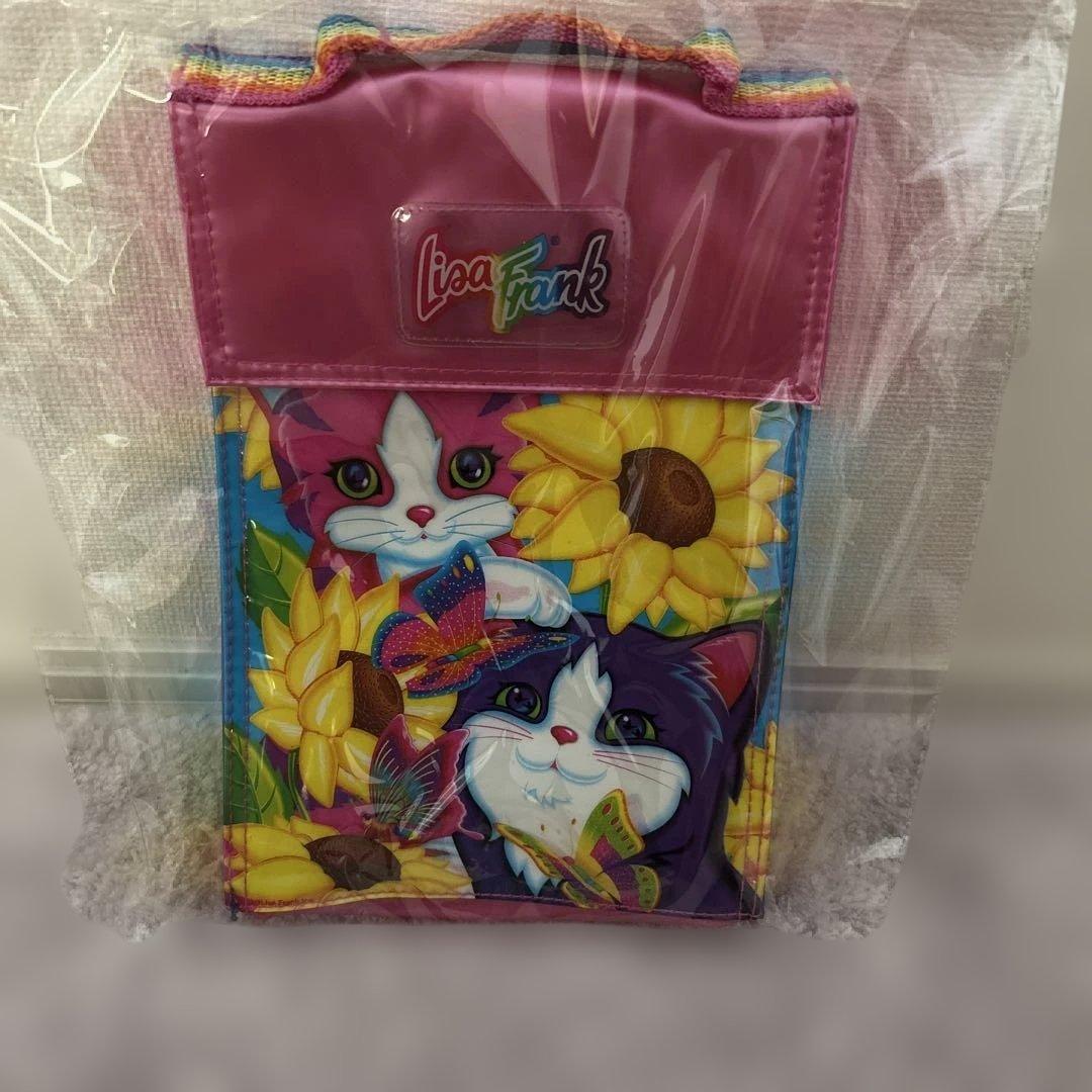 ヴィンテージ 90 年代のリサフランク猫フラワーレインボービニールランチバッグ