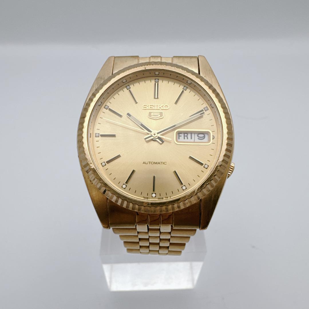 【美品】 SEIKO5 7S26-0500 ゴールド　裏スケ　自動巻　デイデイト
