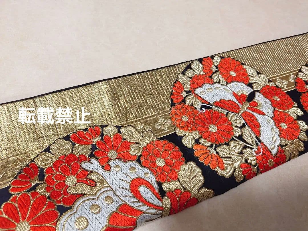 七五三　ジュニア帯　作り帯　蝶柄　黒金赤　一点物