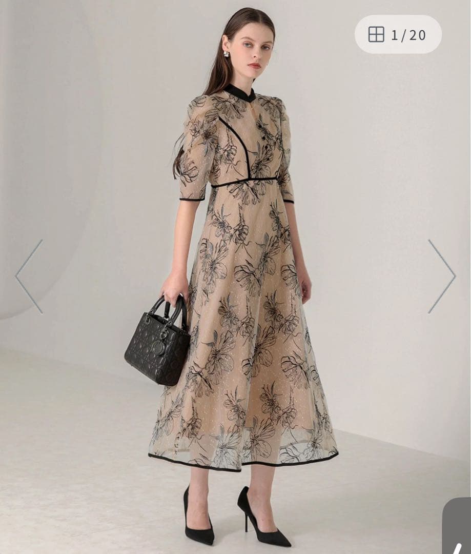 LEJA配色パイピング花柄ラメレースワンピースドレス