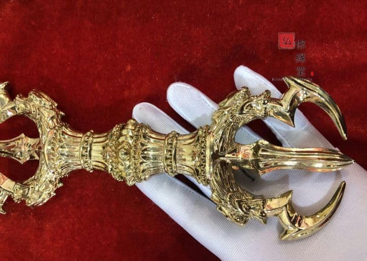 密教法具 四大明王 法器 三鈷杵 金剛杵 真鍮金メッキ 23cm