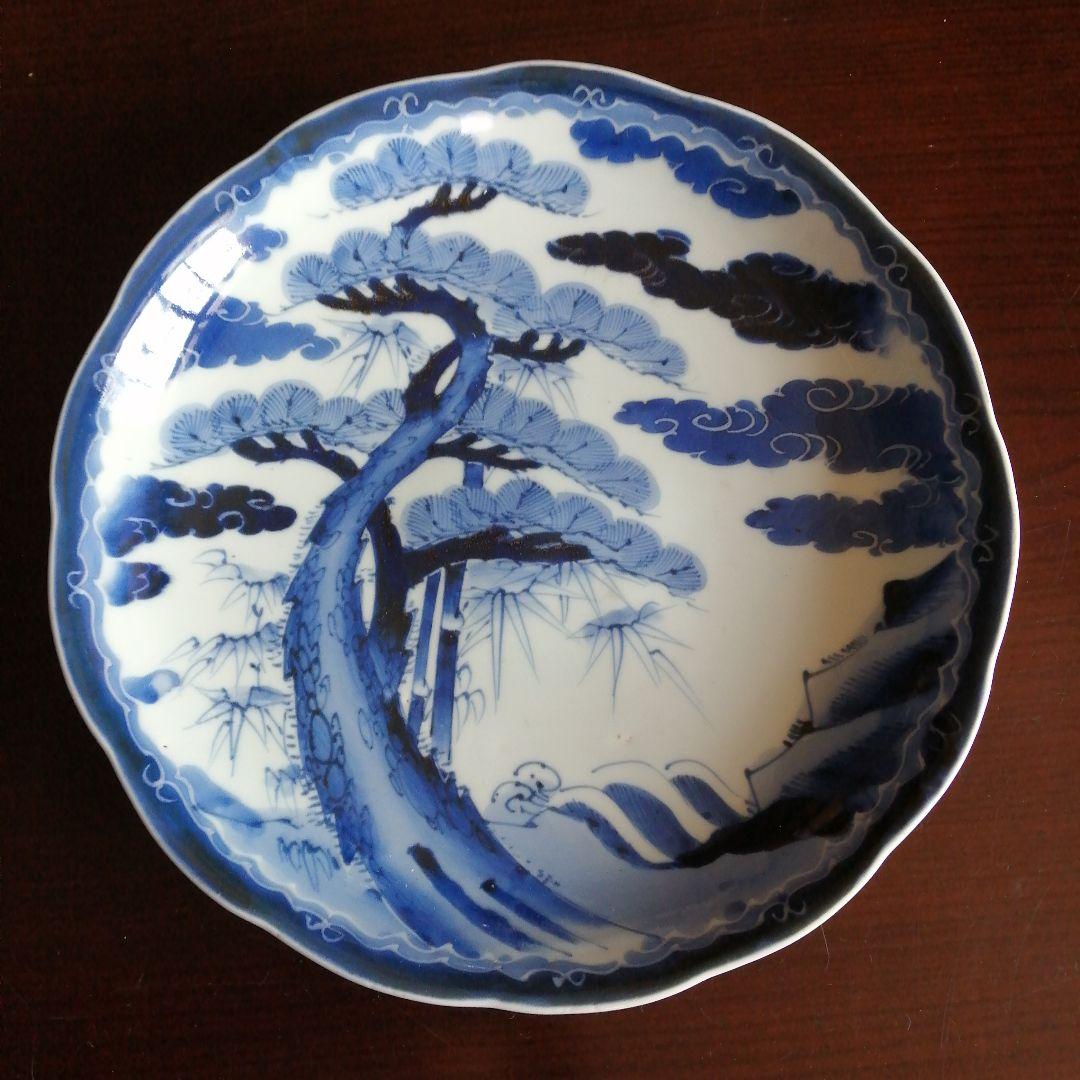 古伊万里　染付輪花縁大皿　31.8cm　江戸中期