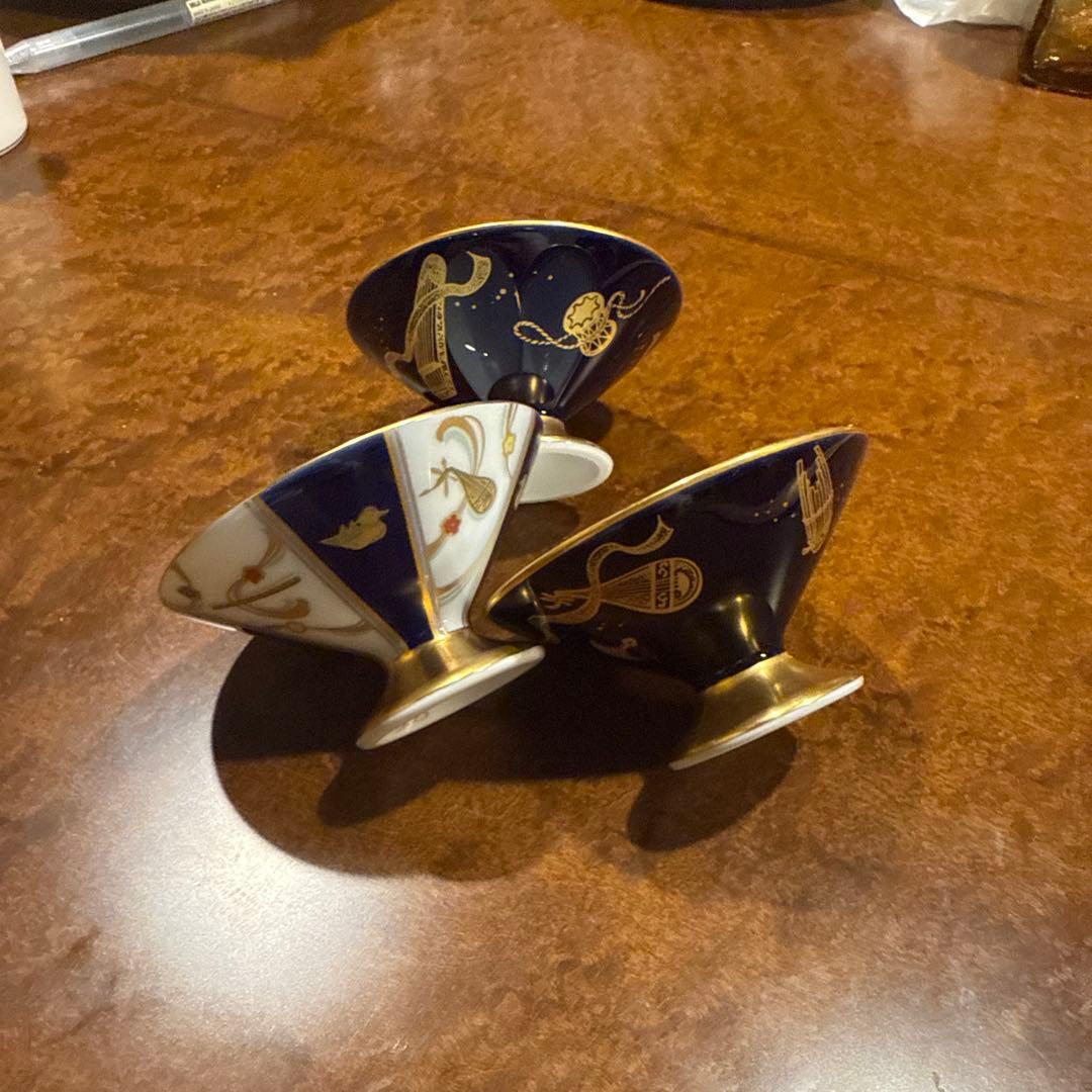 大倉陶園 瑠璃金彩雅楽器 モチーフ 酒器 盃 3個セット