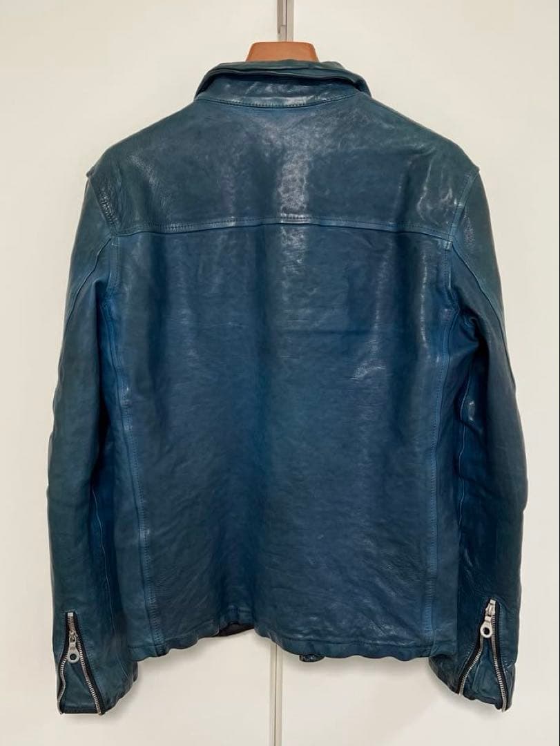 BACKLASH ジャパンカーフ襟付きシングルライダース サイズL 青色