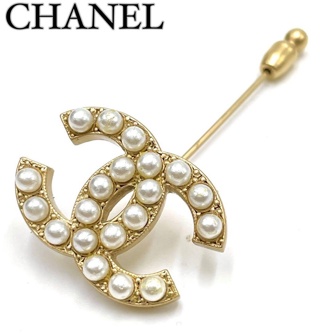 【美品】CHANEL ココマーク パール ピン ブローチ ゴールド 00S