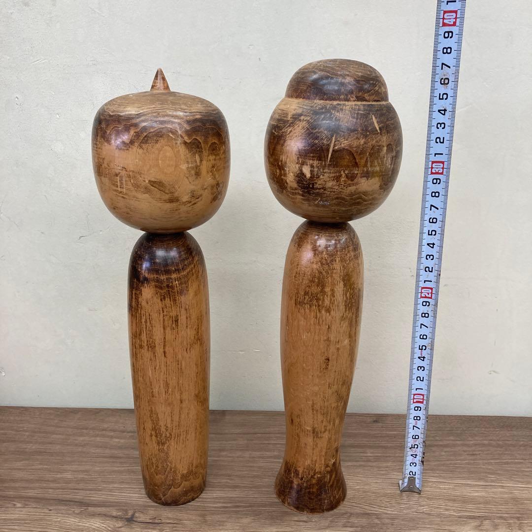 D-3 【味のある経年美】伝統工芸 木製 こけし 2体セット 素地 木地山