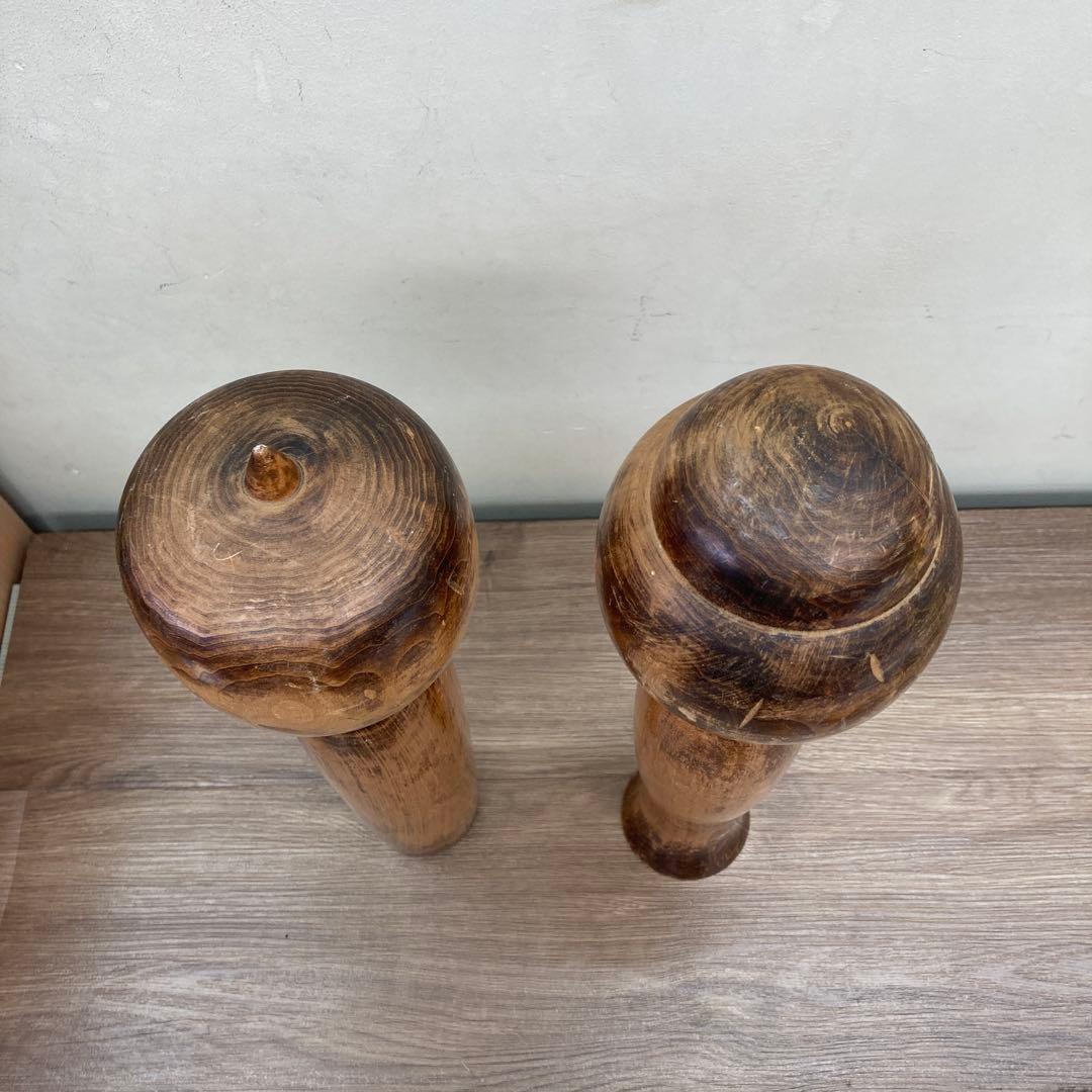 D-3 【味のある経年美】伝統工芸 木製 こけし 2体セット 素地 木地山