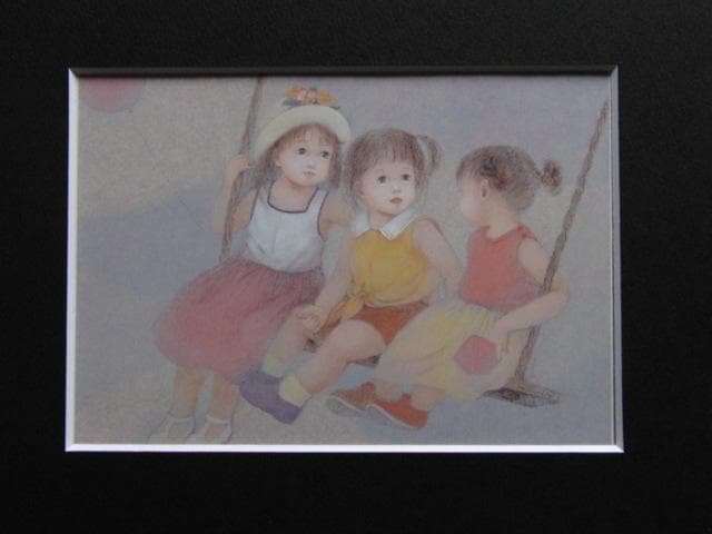 はしぐちみよこ、ブランコ、希少な額装用画集より、新品高級額装付、状態良好