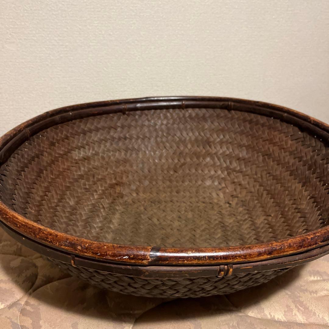 竹製 楕円形バスケット ダークブラウン