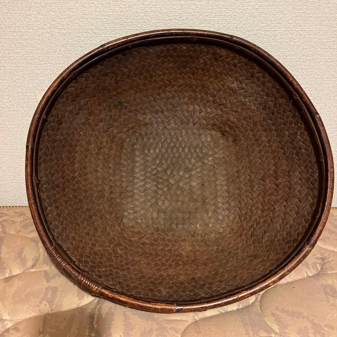 竹製 楕円形バスケット ダークブラウン