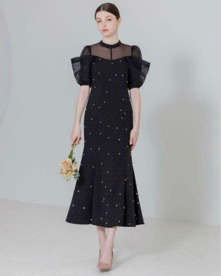 LEJA パールビジューオーガンジーレースマーメイドドレス　ブラック　M