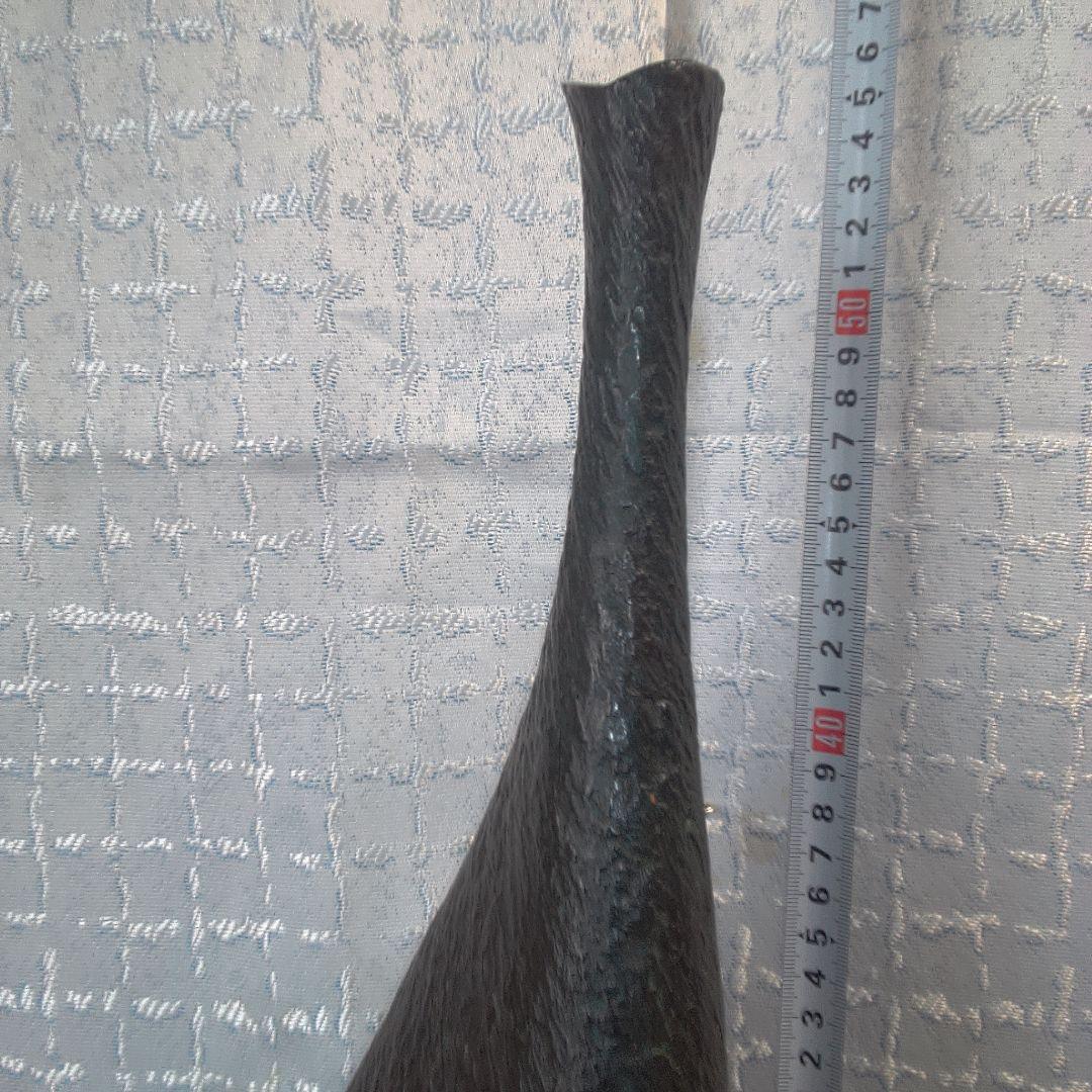 黒い細長い花器 銅製 アート 美術 アンティーク 骨董 まさを