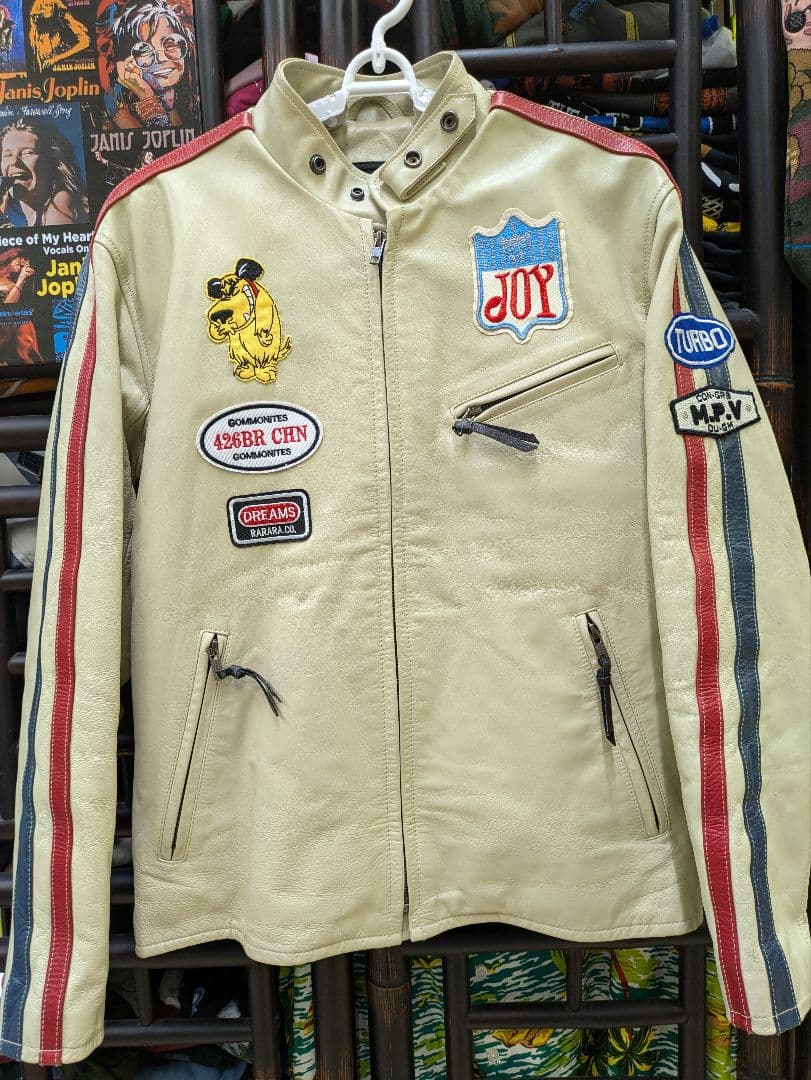 ま*。様 リューグーレザー☆馬革ベージュ シングルライダース　脱着可能ライナー付