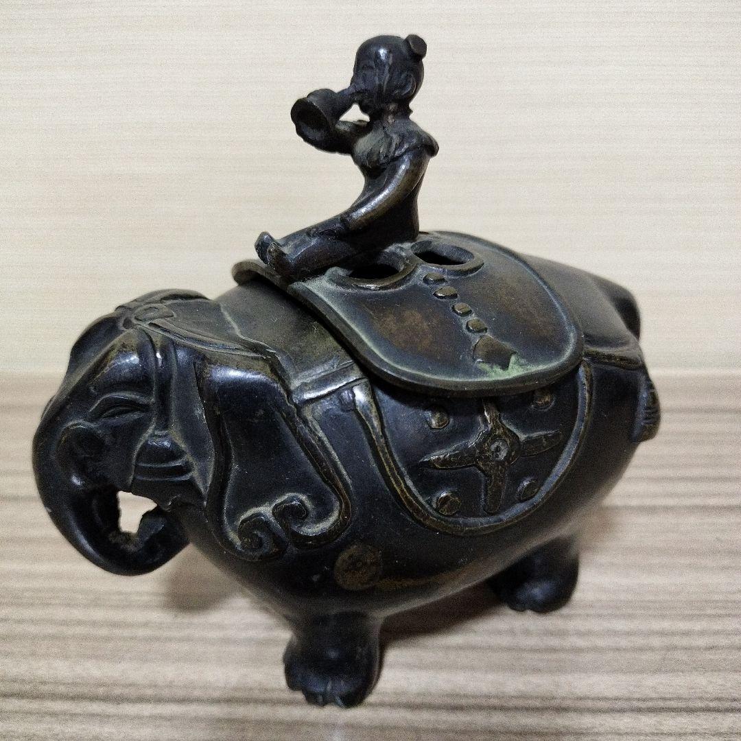 古銅器象香炉 アンティーク 年代物 2点 台座付き