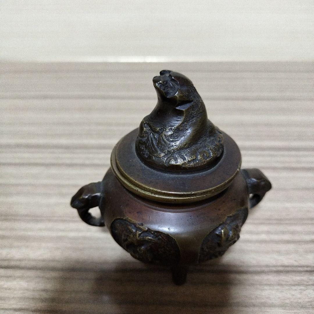 古銅器象香炉 アンティーク 年代物 2点 台座付き