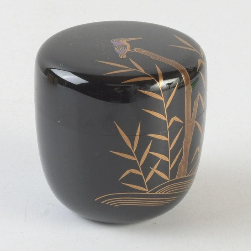 茶道具　 加賀蒔絵師　中村孝也作　川蝉蒔絵　中棗　共箱　V　9571