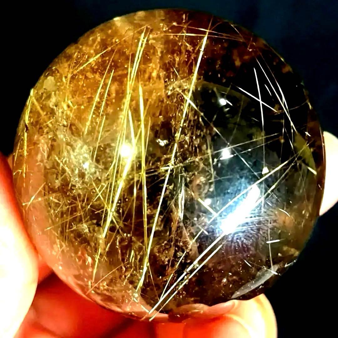 42mm ゴールドルチルクォーツ　丸玉　スフィア　金針水晶