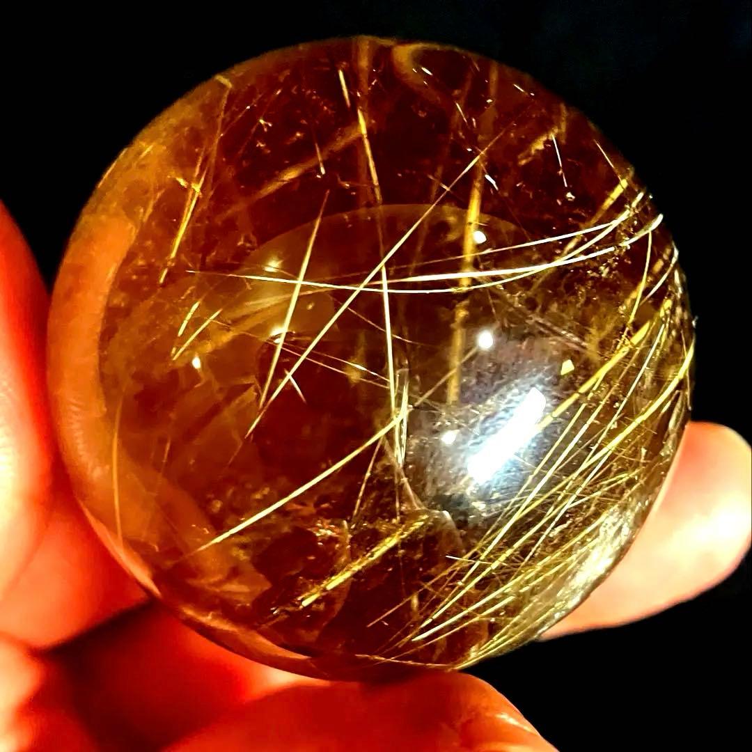 42mm ゴールドルチルクォーツ　丸玉　スフィア　金針水晶