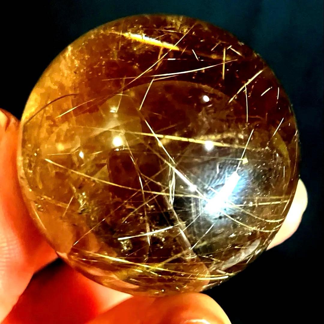42mm ゴールドルチルクォーツ　丸玉　スフィア　金針水晶