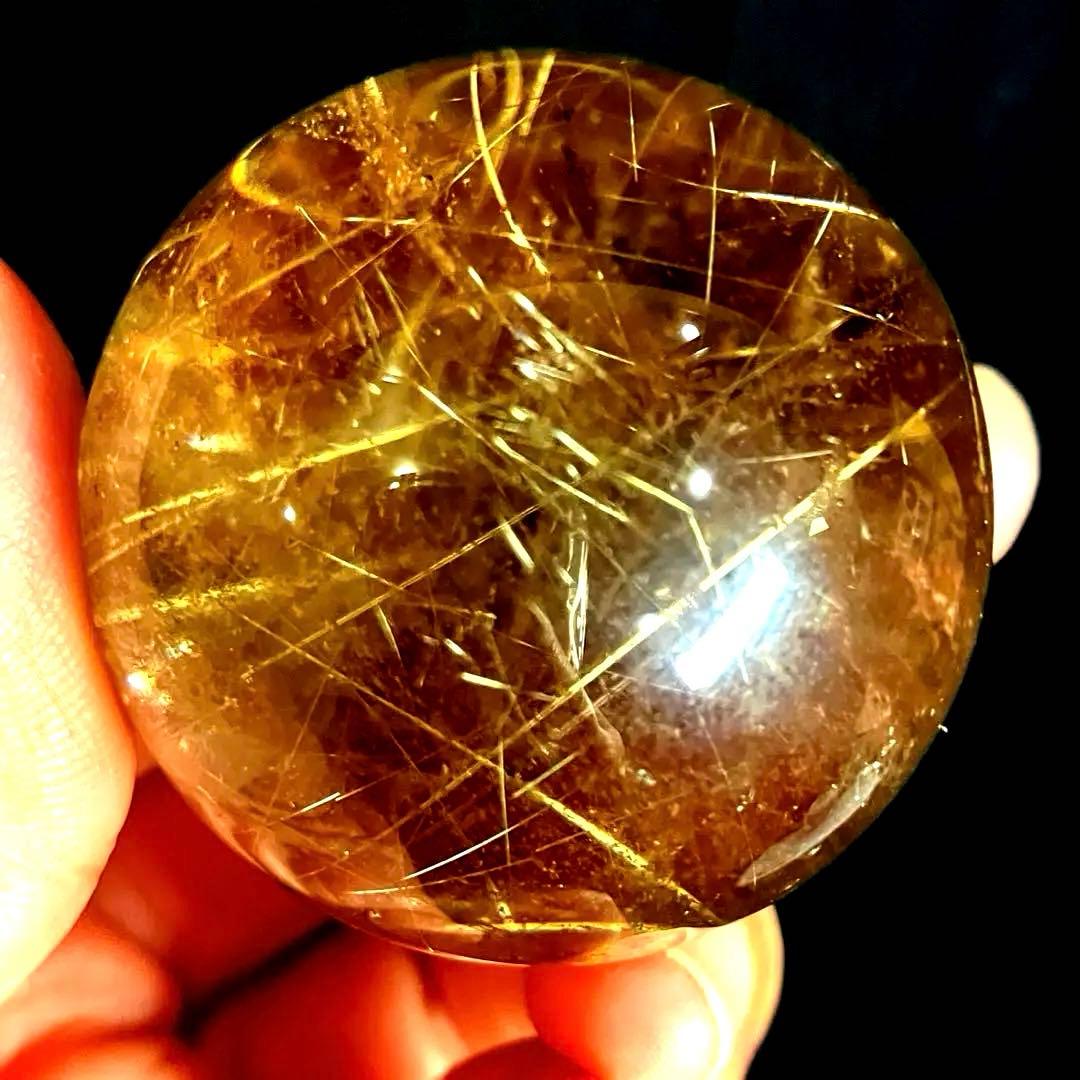 42mm ゴールドルチルクォーツ　丸玉　スフィア　金針水晶