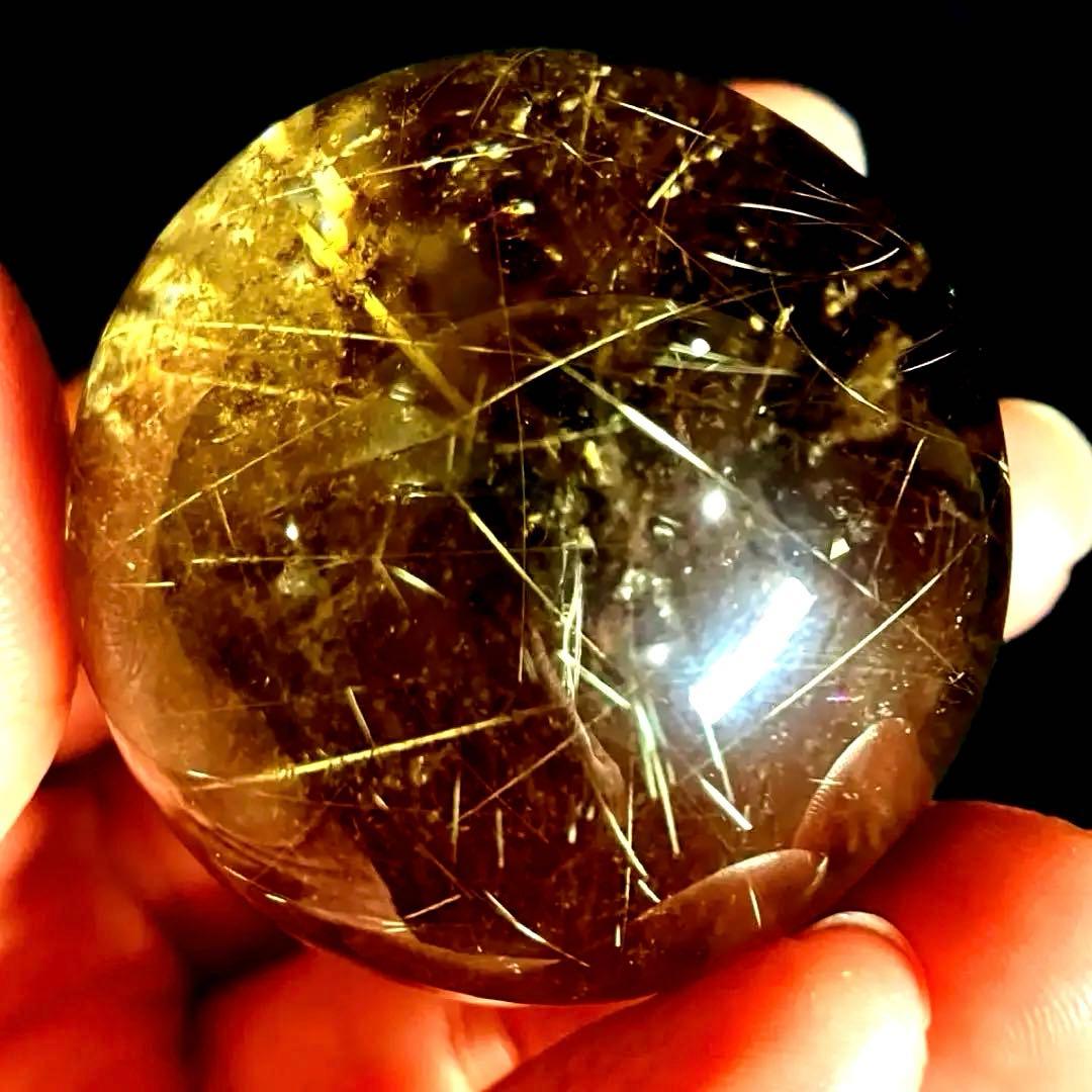 42mm ゴールドルチルクォーツ　丸玉　スフィア　金針水晶