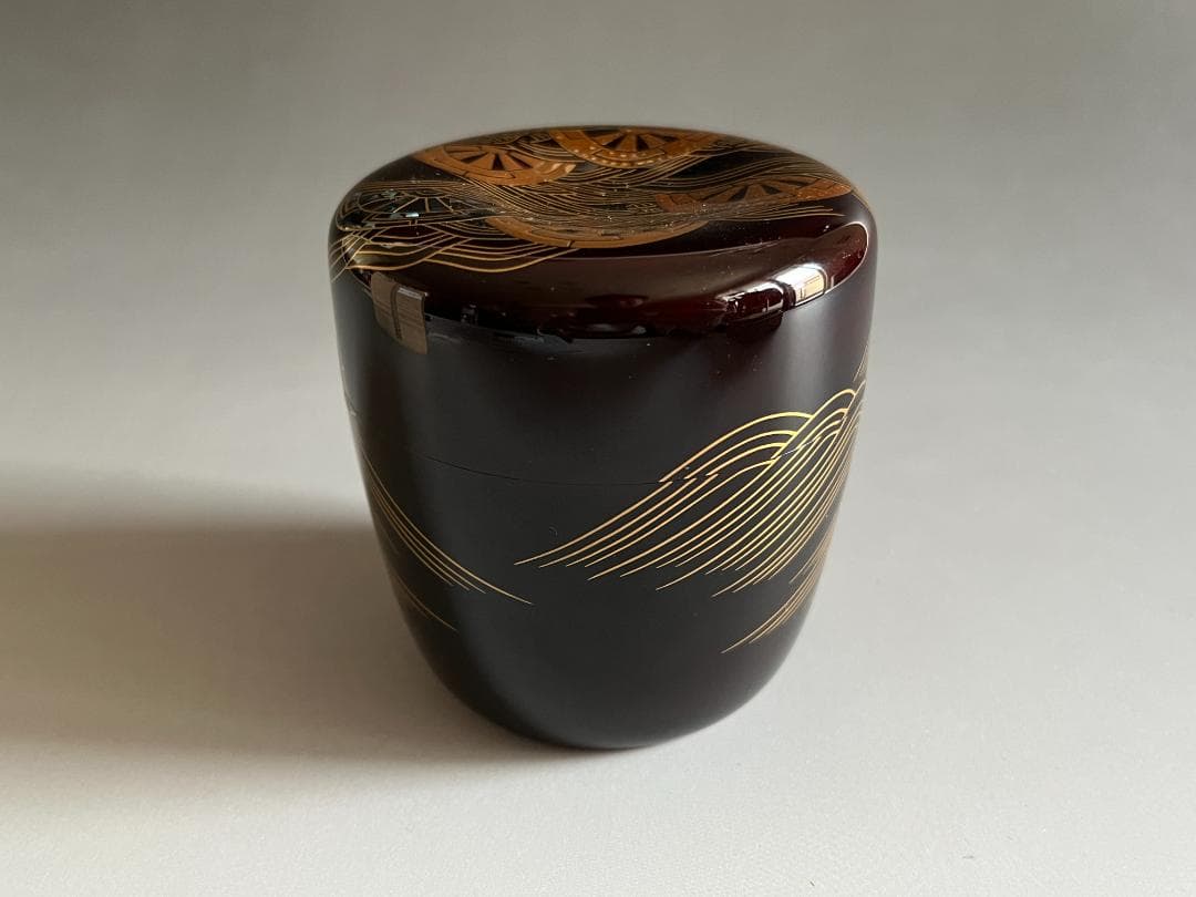 蒔絵師　岡本康光　波車蒔絵　竹大棗　茶道具　薄茶器