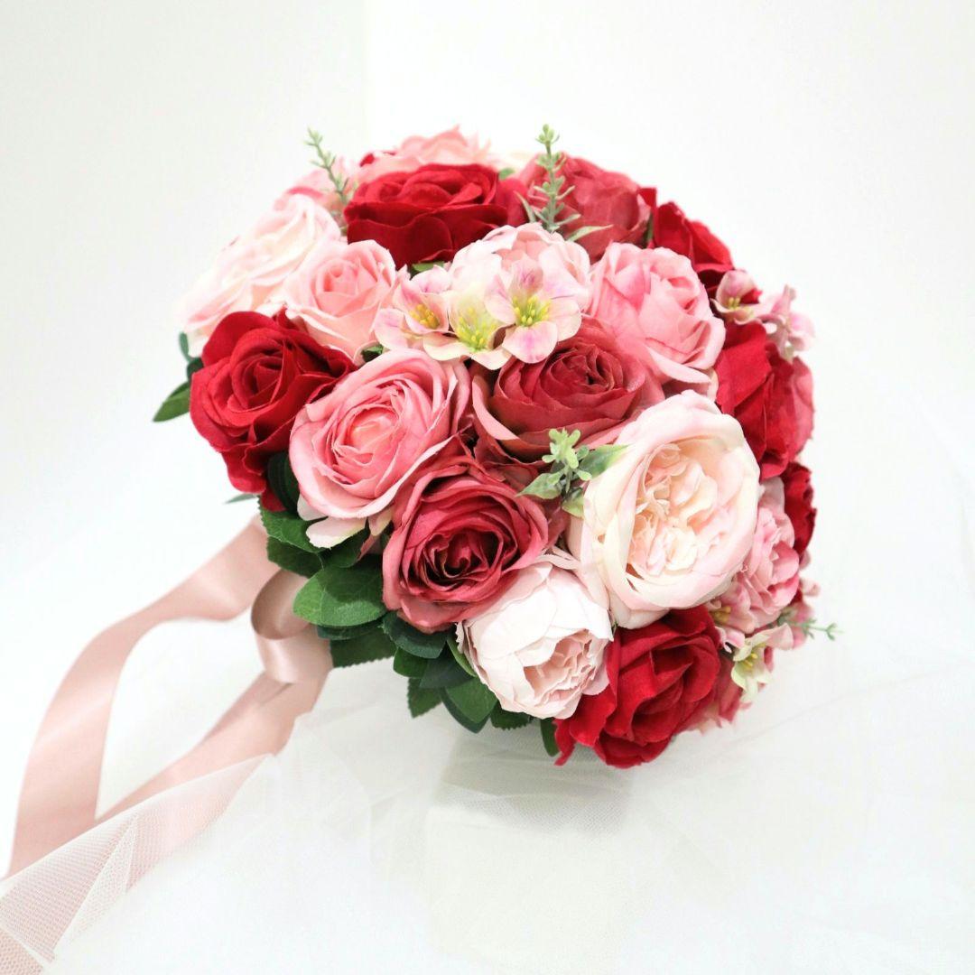人気❁赤ピンクブーケ・ブートニア2点セット❁結婚式　前撮り