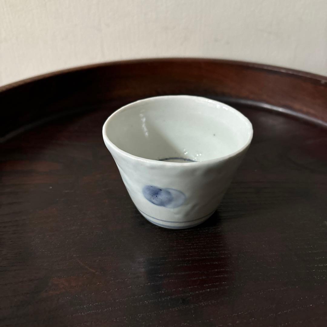 古伊万里染付丸文蕎麦猪口　生掛け　くらわんか　江戸前期　白磁　検:白洲正子　李朝
