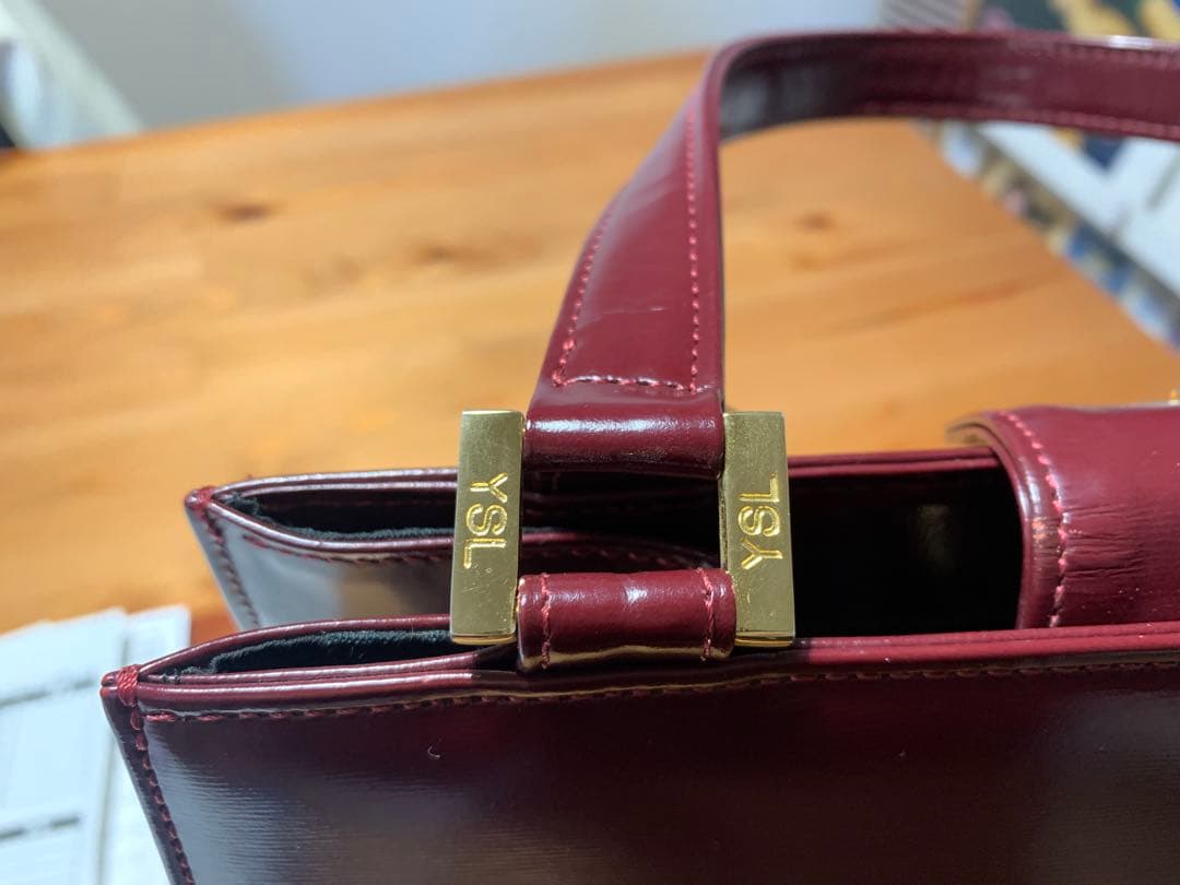 美品 イヴ サンローラン ヴィンテージ YSL バーガンディ レザー