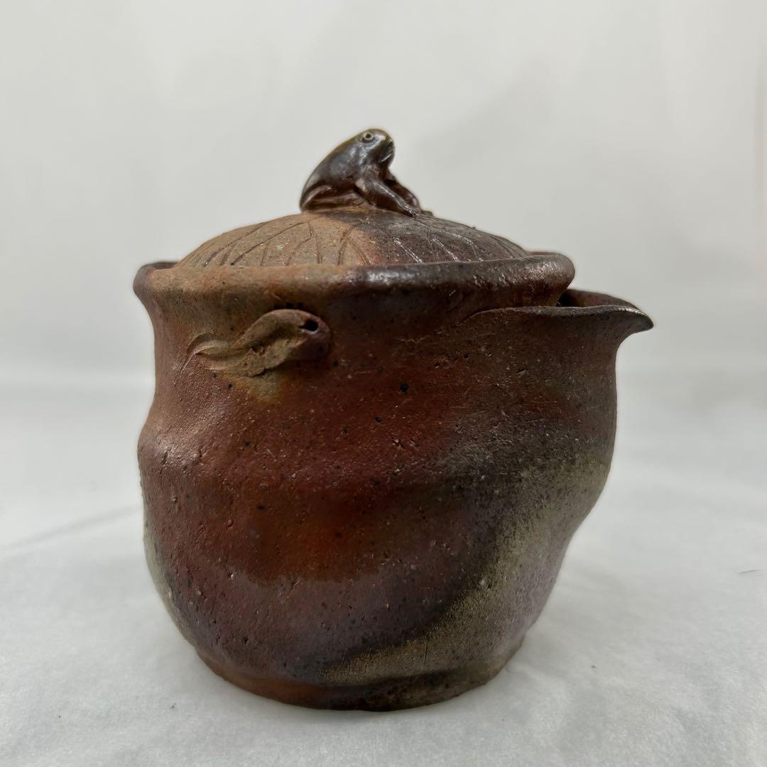 D佐藤苔助 備前焼宝瓶 蛙手捻り人気作者 急須 共箱 共布 茶注 煎茶 茶道具