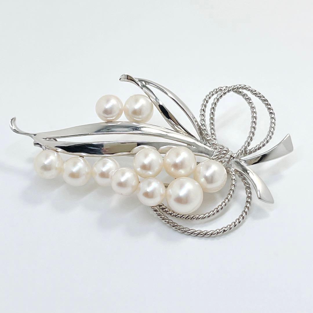 美品✨MIKIMOTO ミキモト パール　11球　ブローチ　コサージュ　リボン