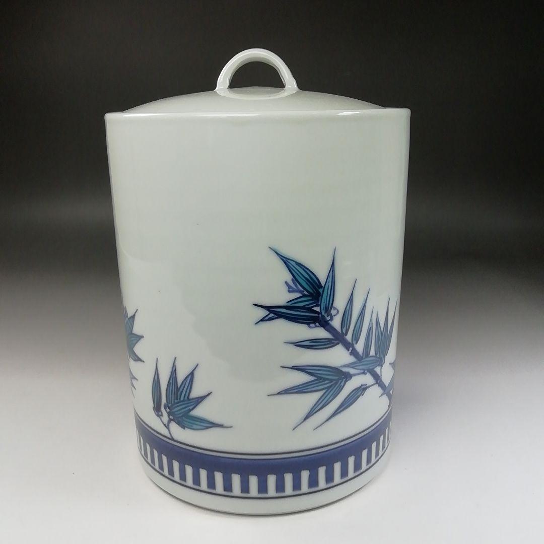 Ｔ１９３　水指　『染付　岩竹』『押小路窯　庄左ェ門』　共箱　茶道具