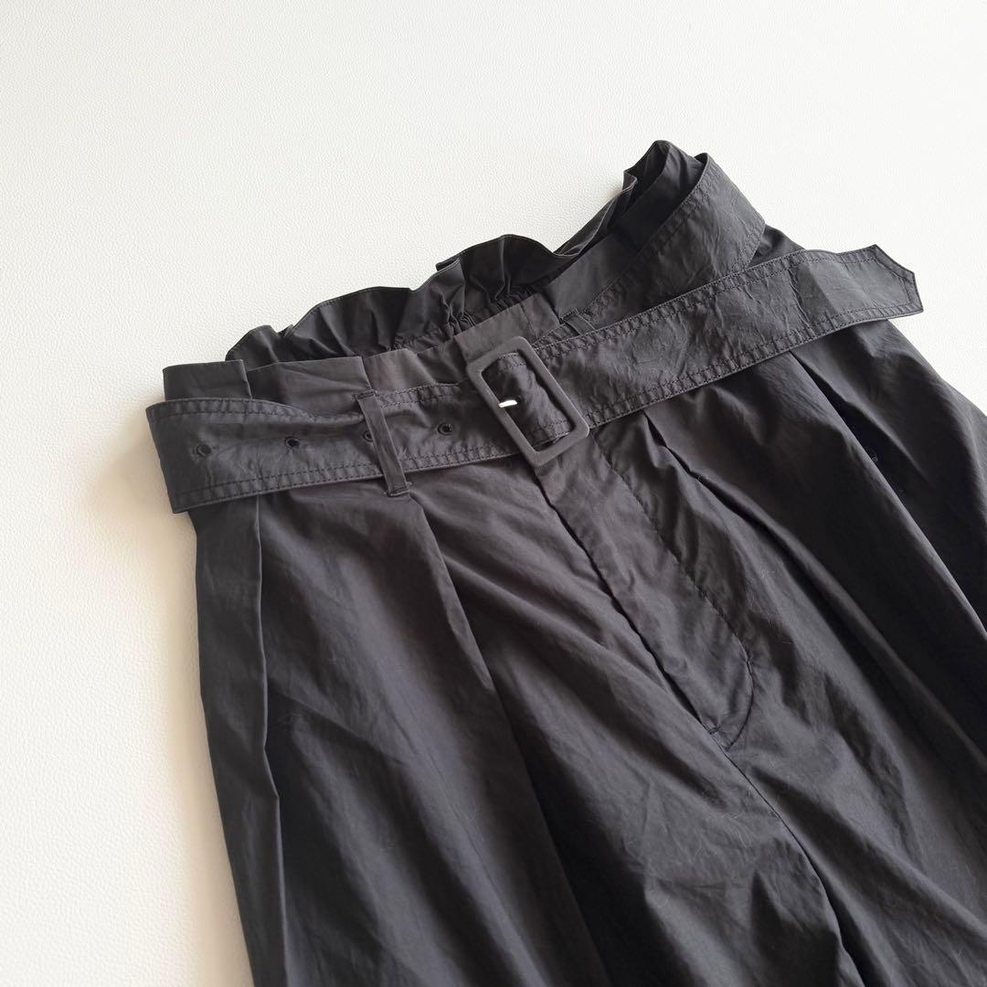 【ジョンスメドレー】ガウチョパンツ ベルト付 ワイド 黒 コットン 柔らかM相当