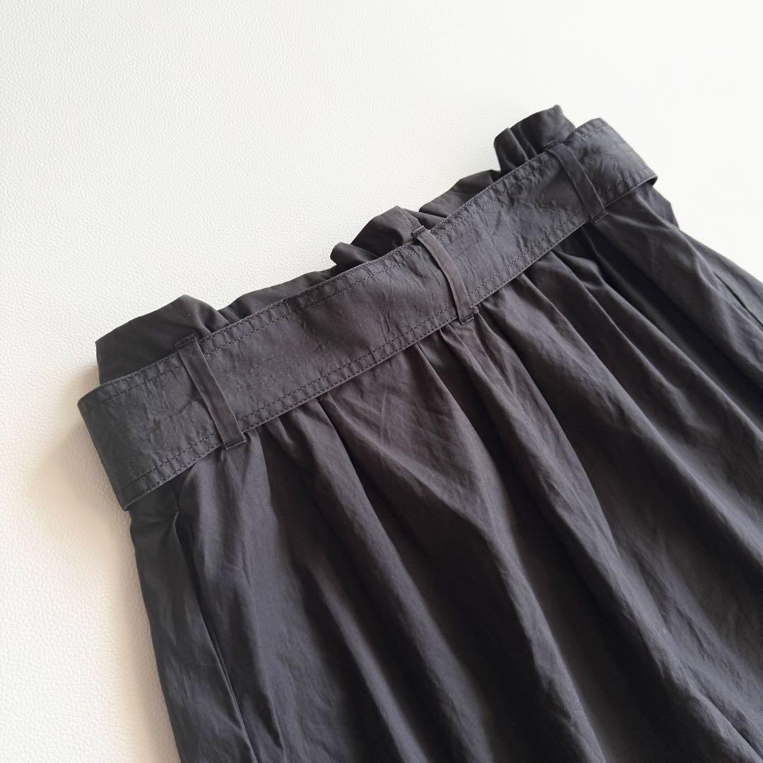 【ジョンスメドレー】ガウチョパンツ ベルト付 ワイド 黒 コットン 柔らかM相当