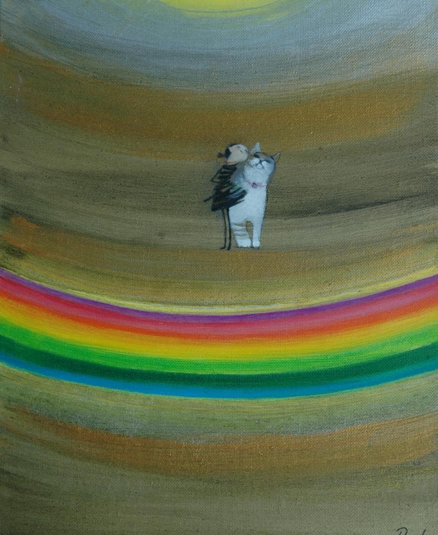 油絵 菅家令子 絵 絵画インテリア額付(白) F3-030919 子猫子犬女の子