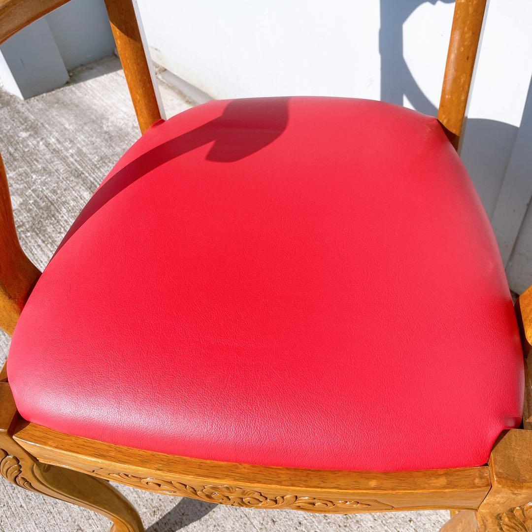 【極美品】フランスアンティーク アームチェア ダイニングチェア 猫脚 赤レザー①